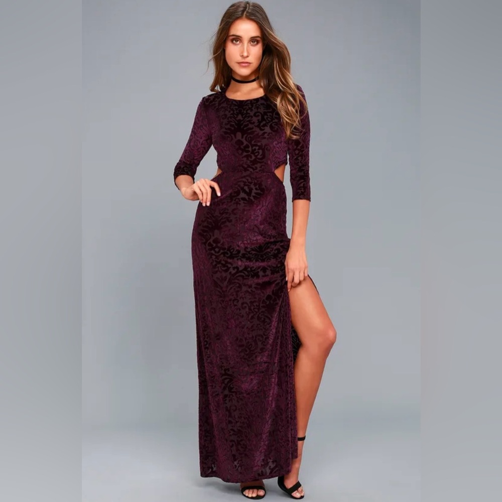Lulus Perfect Night Plum Purple Velvet Print Maxi Dress - Size X-Small